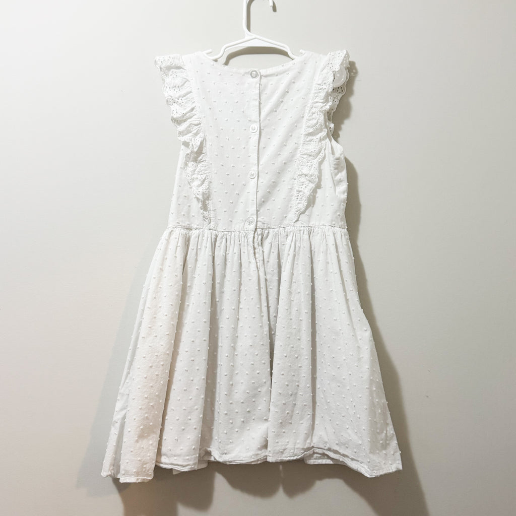 Kids White Polka Dot Ruffle Dress Size 7/8