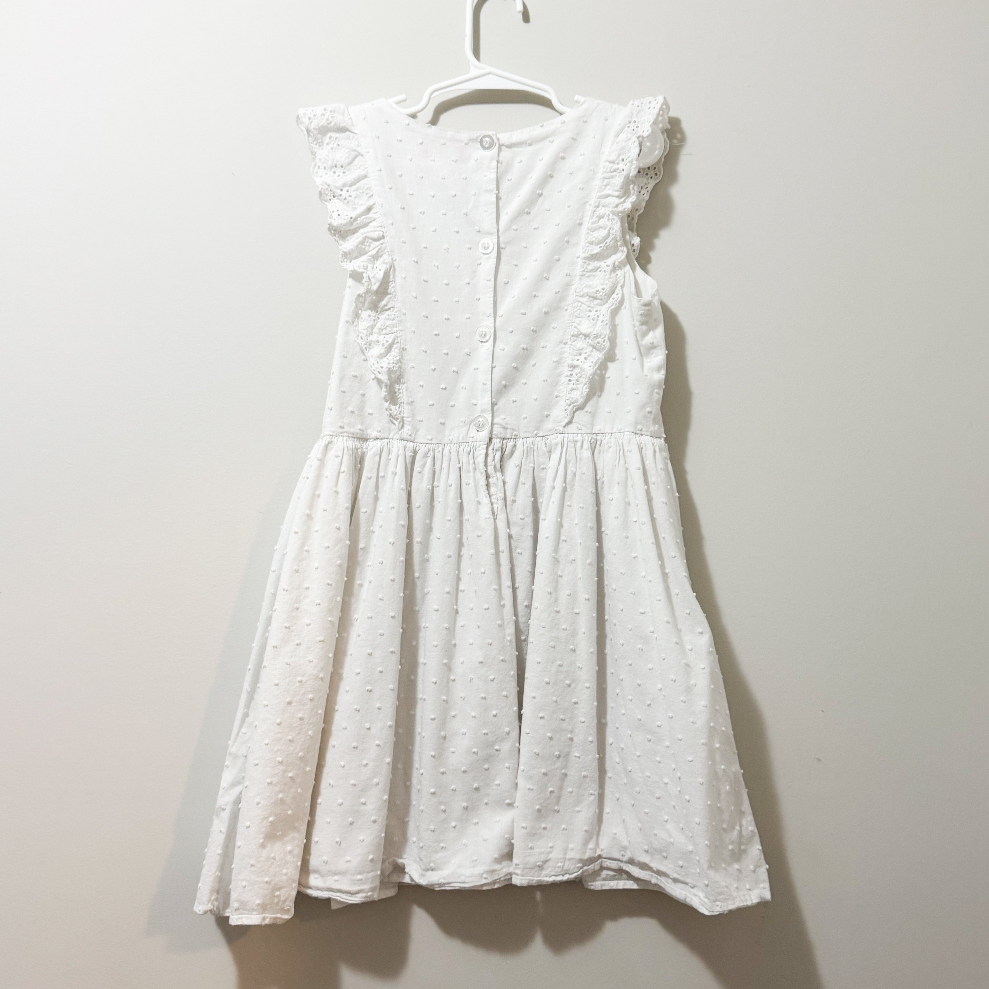 Kids White Polka Dot Ruffle Dress Size 7/8