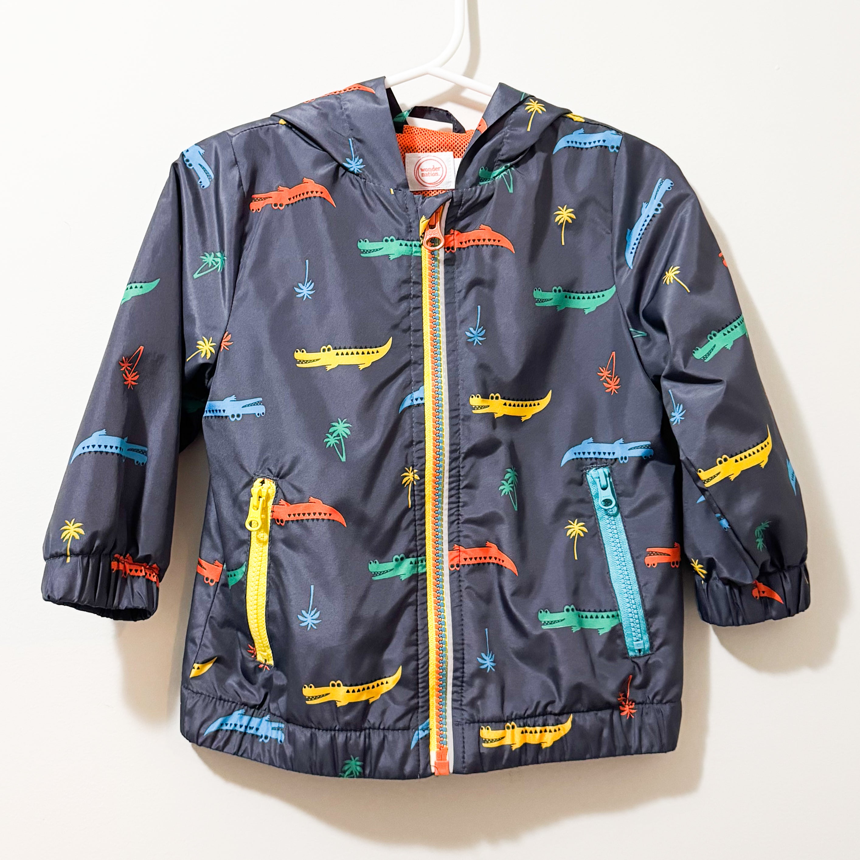 Kids Grey Multicolor Crocodile Raincoat Size 18M