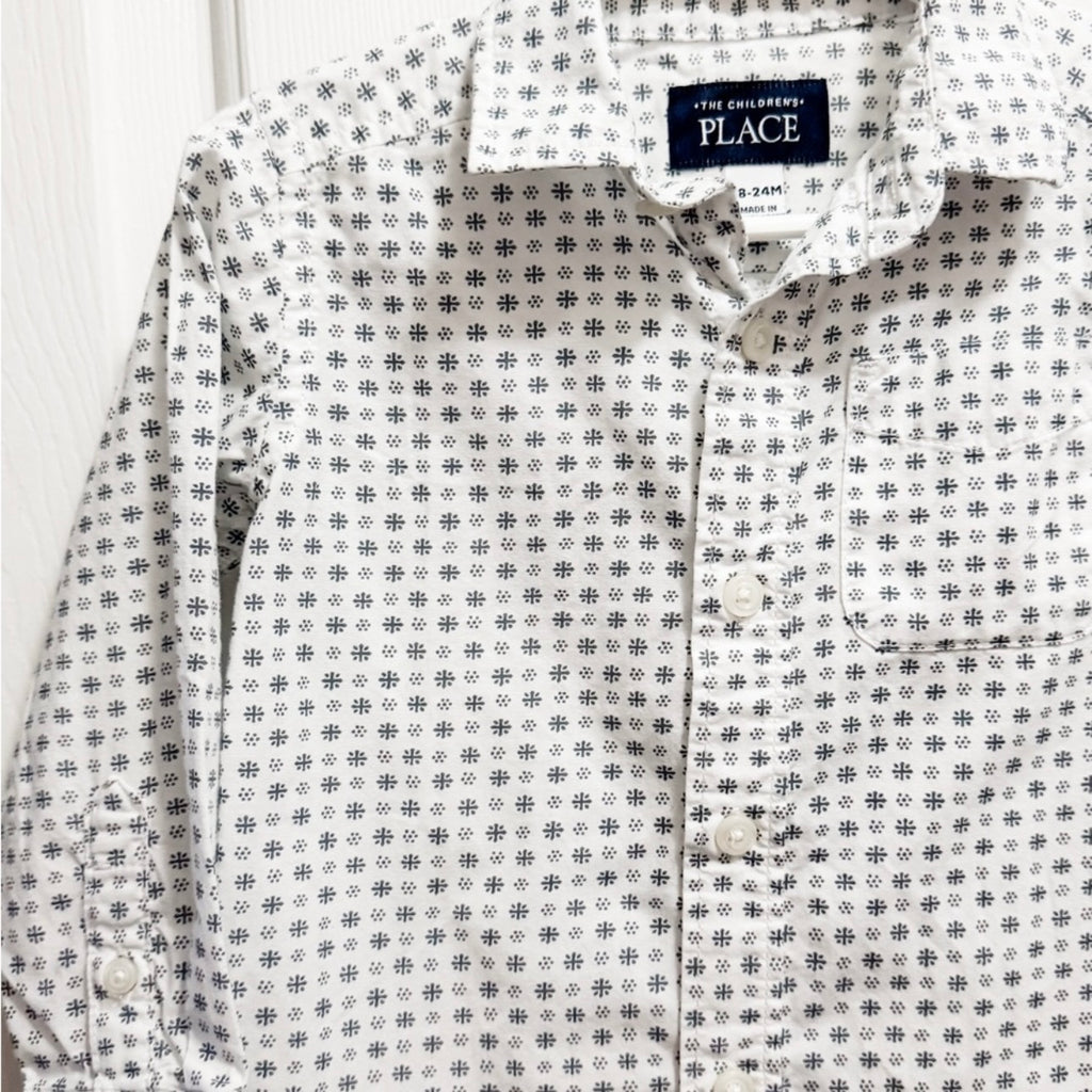 Kids White & Black Button Down Shirt Size 18-24M