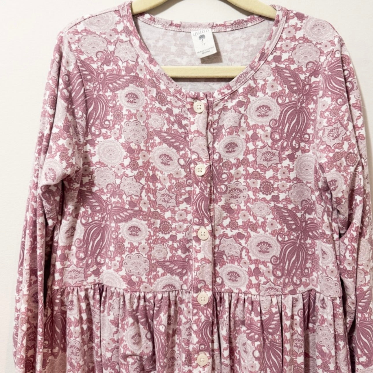 Kids Posh Peanut Mauve Pink Floral Long Sleeve Dress Size 7