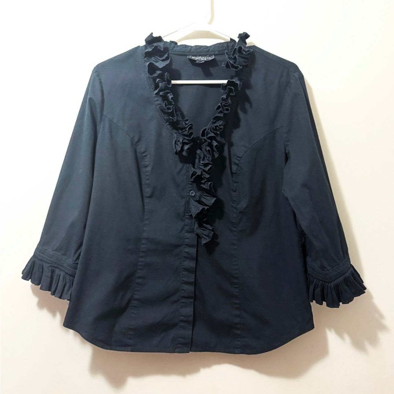 Women’s Ruffled Black Blouse Size Medium