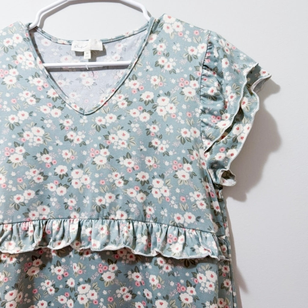 Women’s Mint Floral Ruffle Top Size Medium