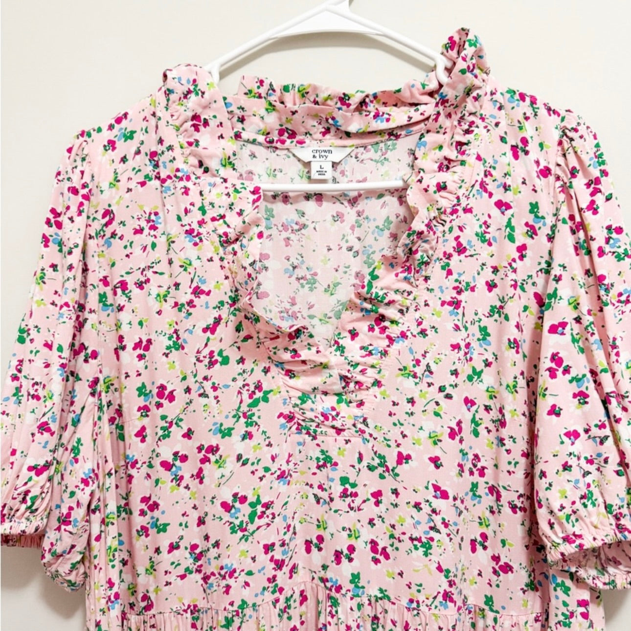 Women’s Long Pink Multicolor Floral Dress Size Large