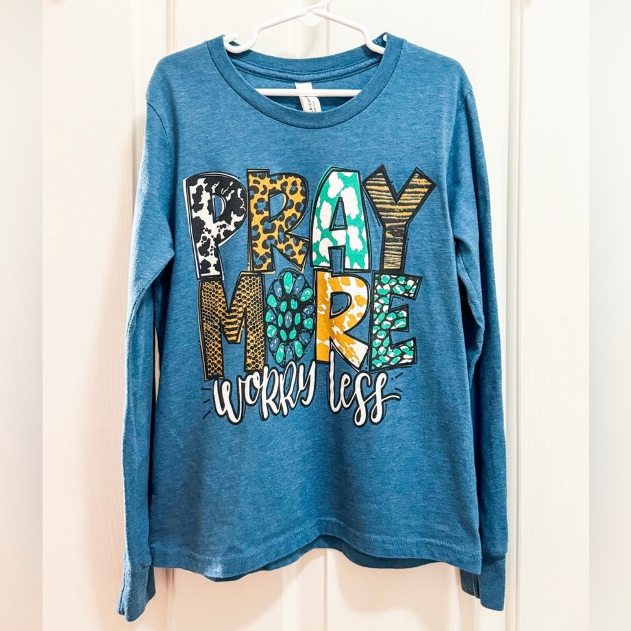 Kids Pray More Worry Less Long Sleeve Tee Size Small