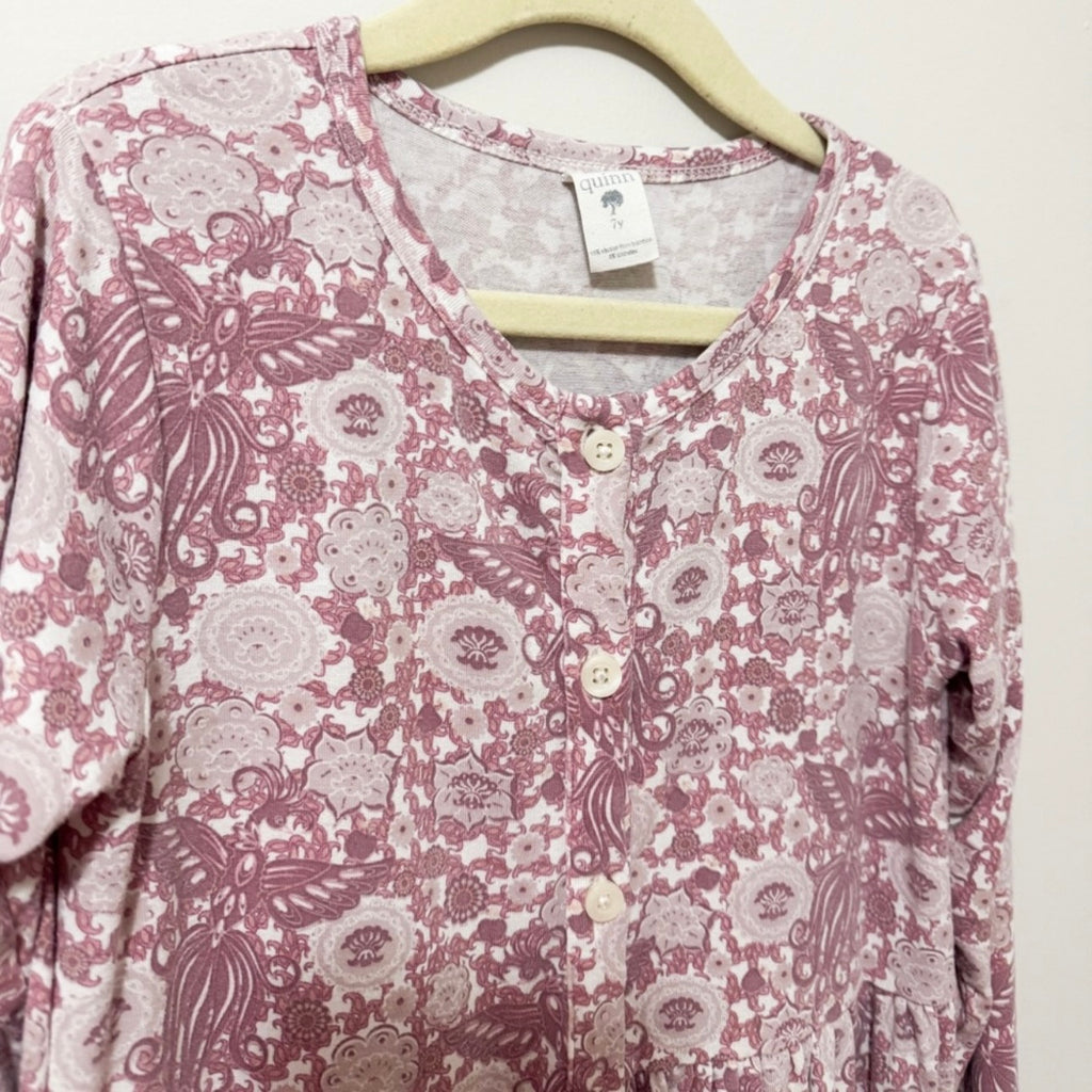 Kids Posh Peanut Mauve Pink Floral Long Sleeve Dress Size 7