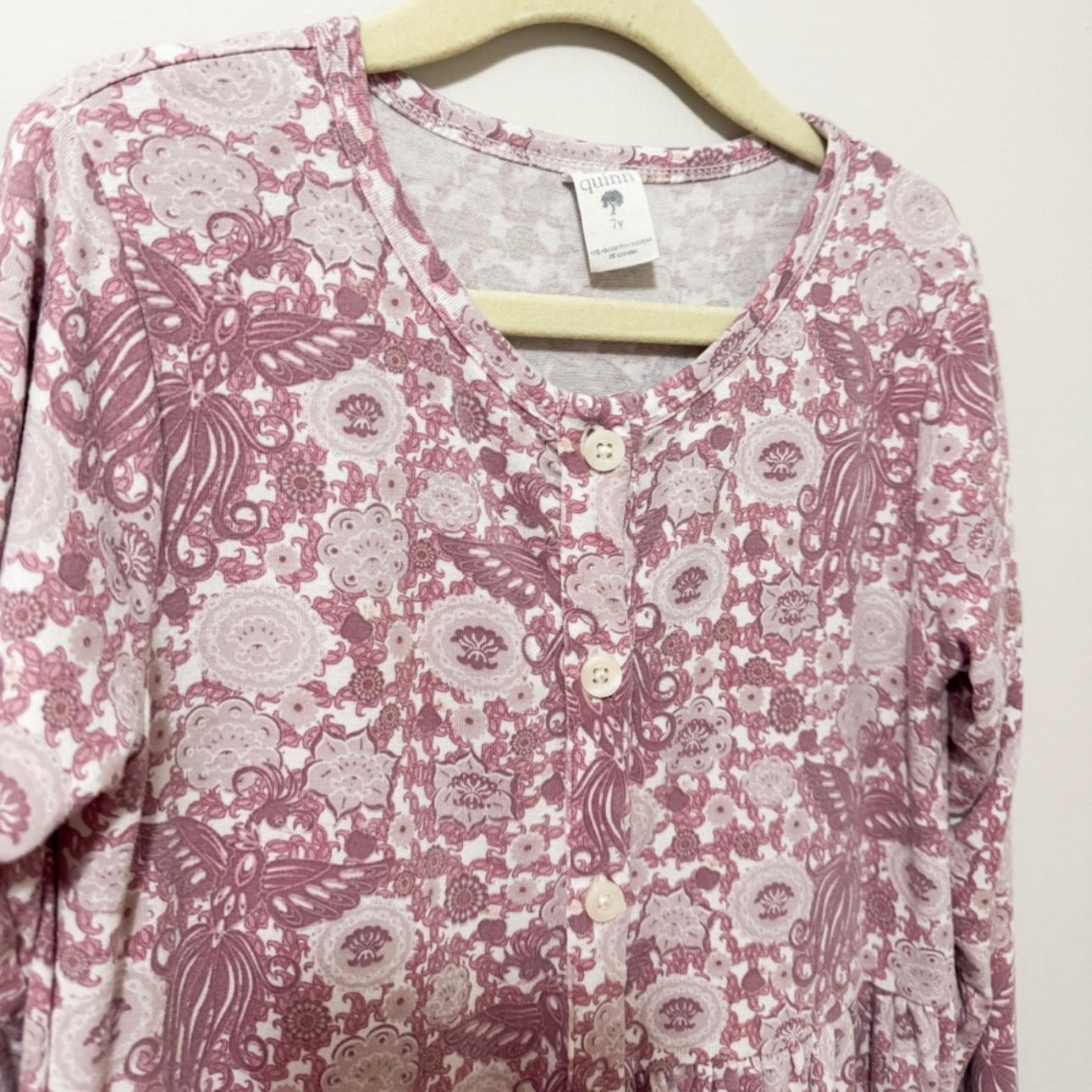 Kids Posh Peanut Mauve Pink Floral Long Sleeve Dress Size 7