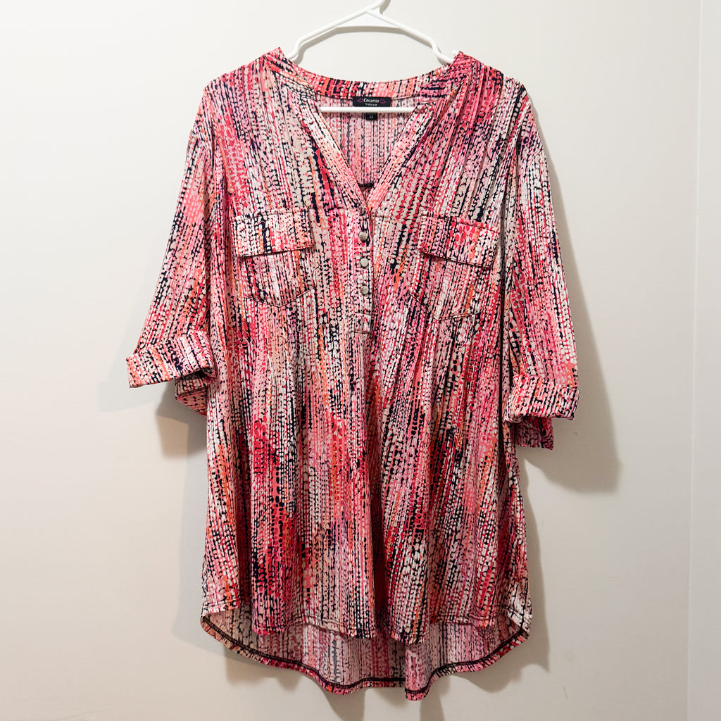 Women’s Hot Pink & Black Patterned Blouse Size 2X