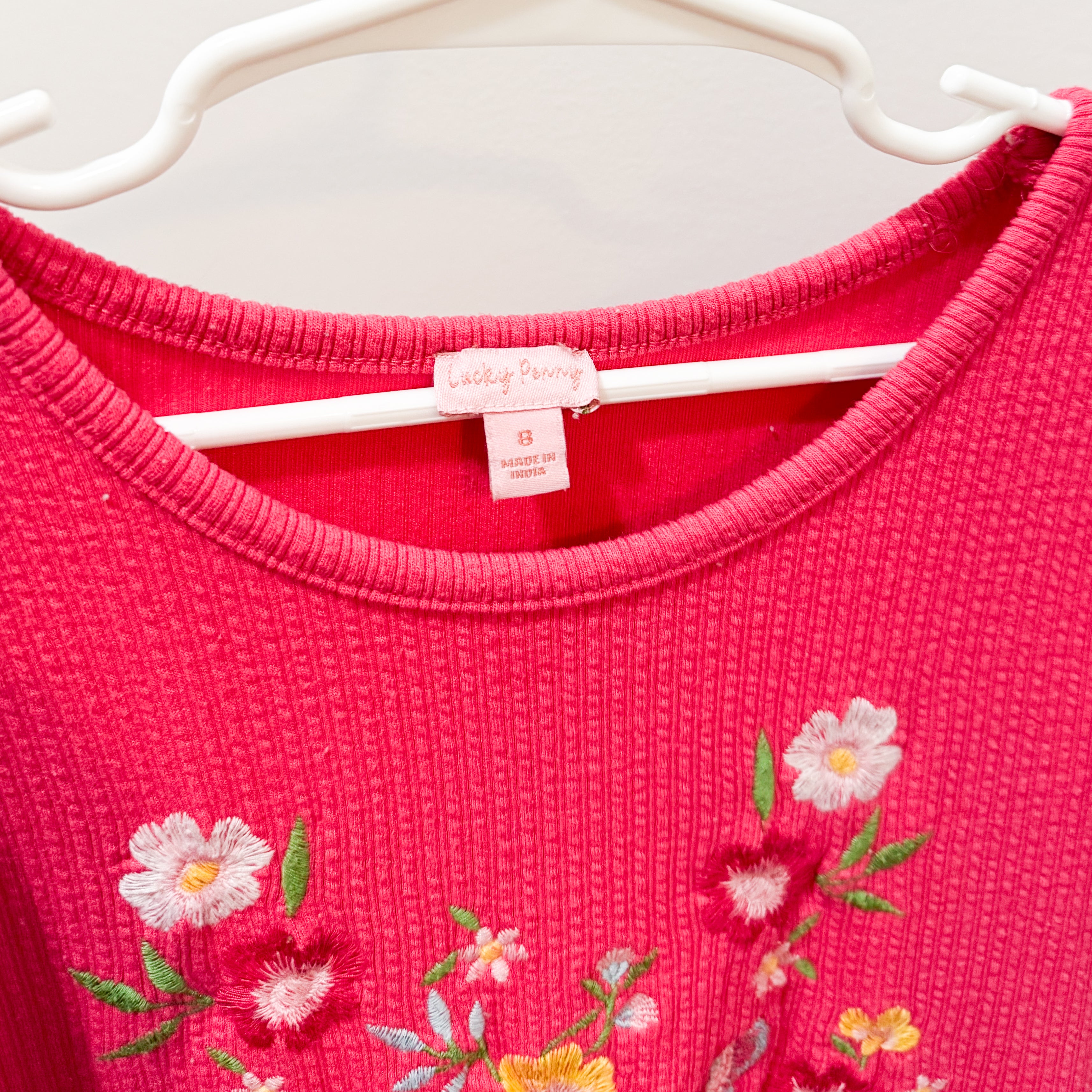 Kids Hot Pink Ribbed Floral Dress Size 8