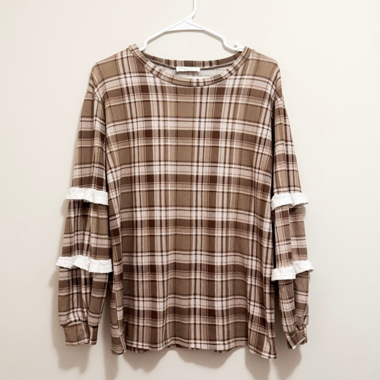 Women’s Brown Plaid Cozy Long Sleeve Top Size Small