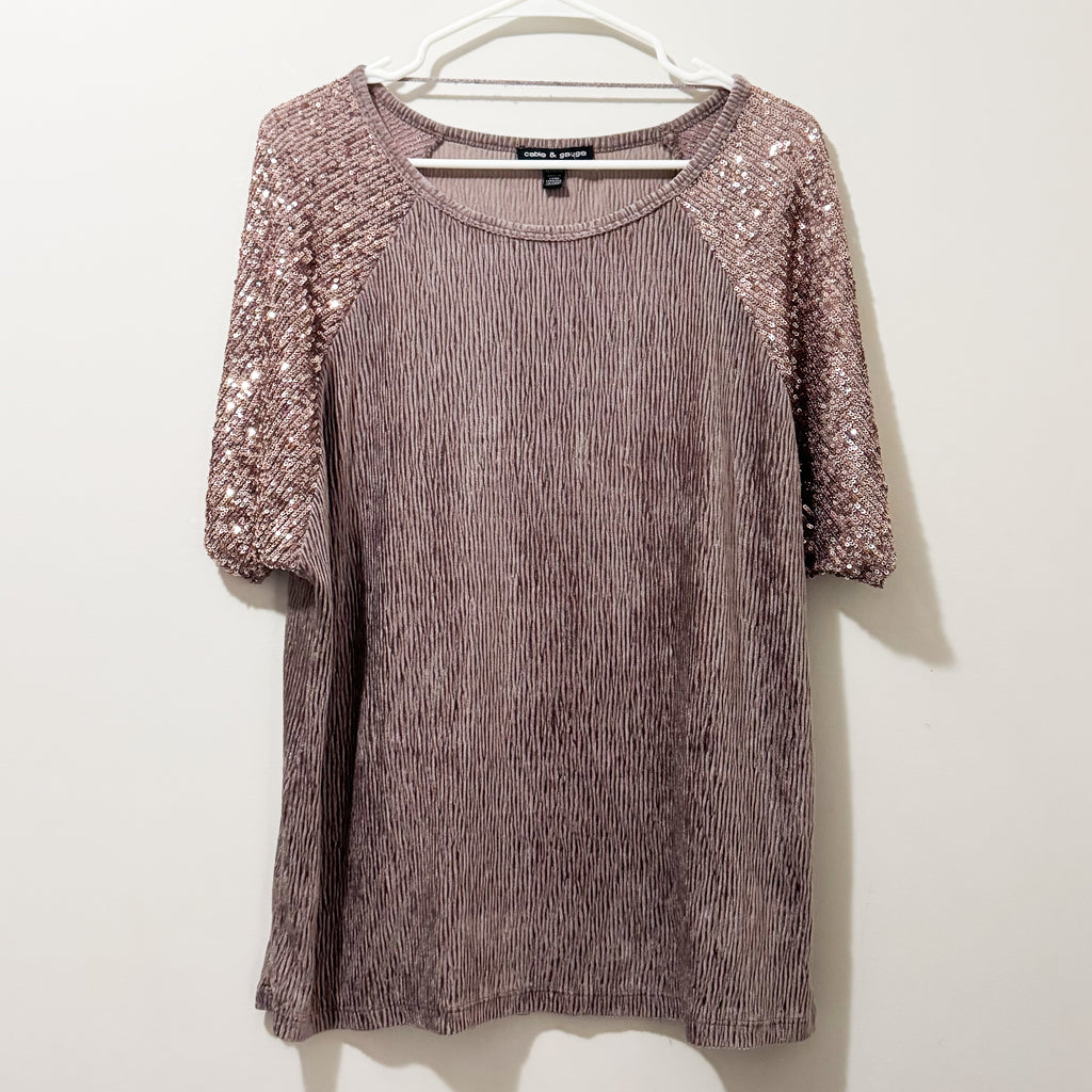 Women’s Brown Sequin Sleeve Top Size XL