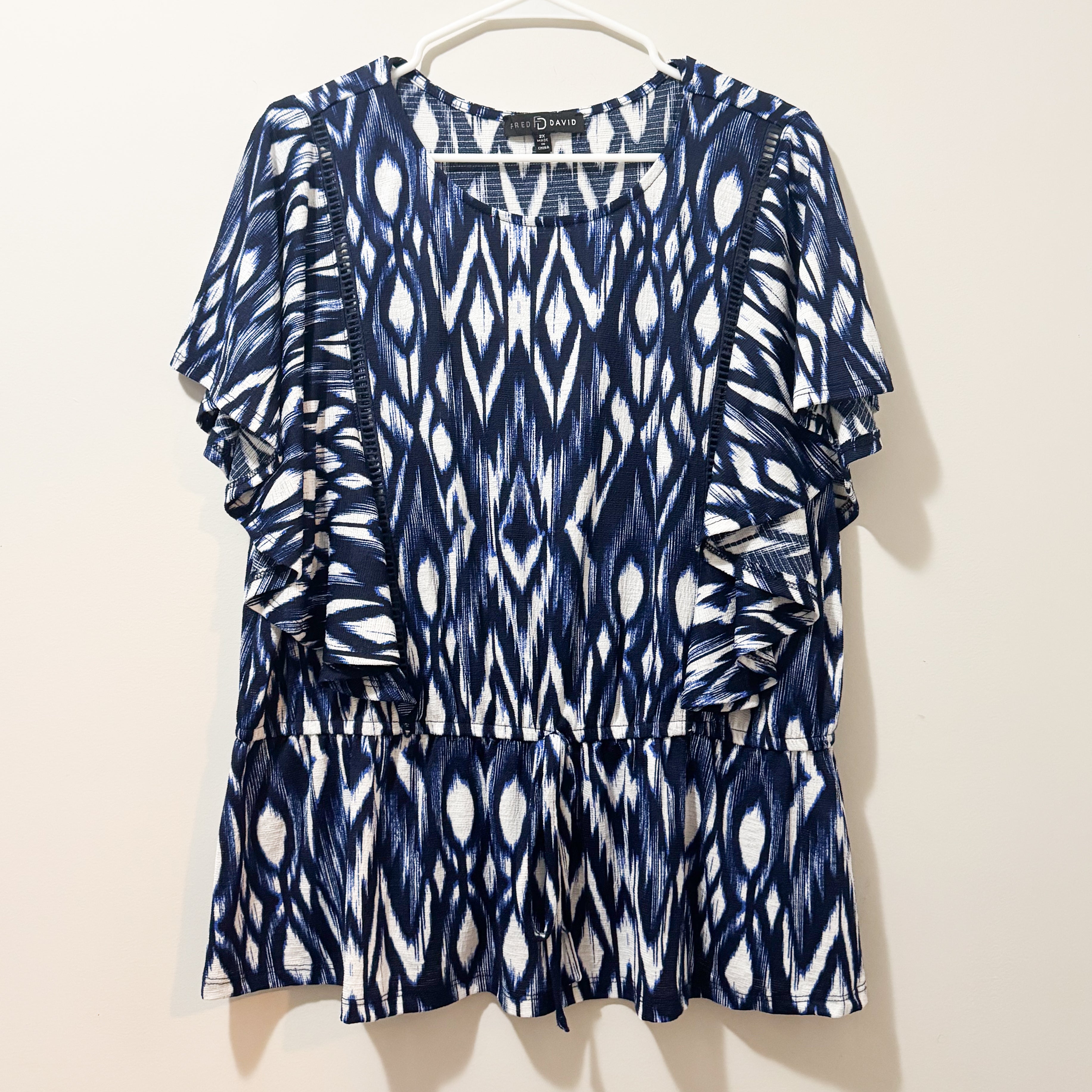 Women’s Navy & White Pattered Blouse Size 2X