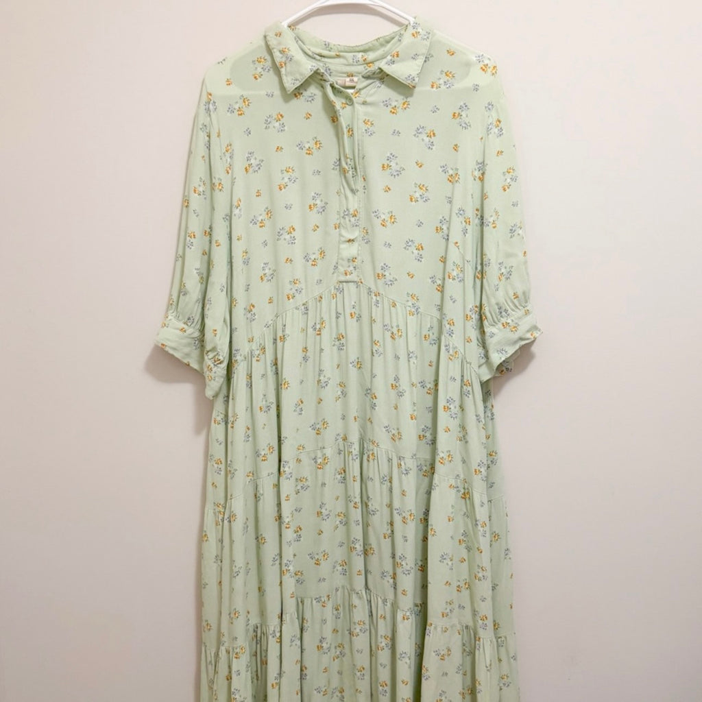 Women’s Long Green Floral Button Dress Size XXL