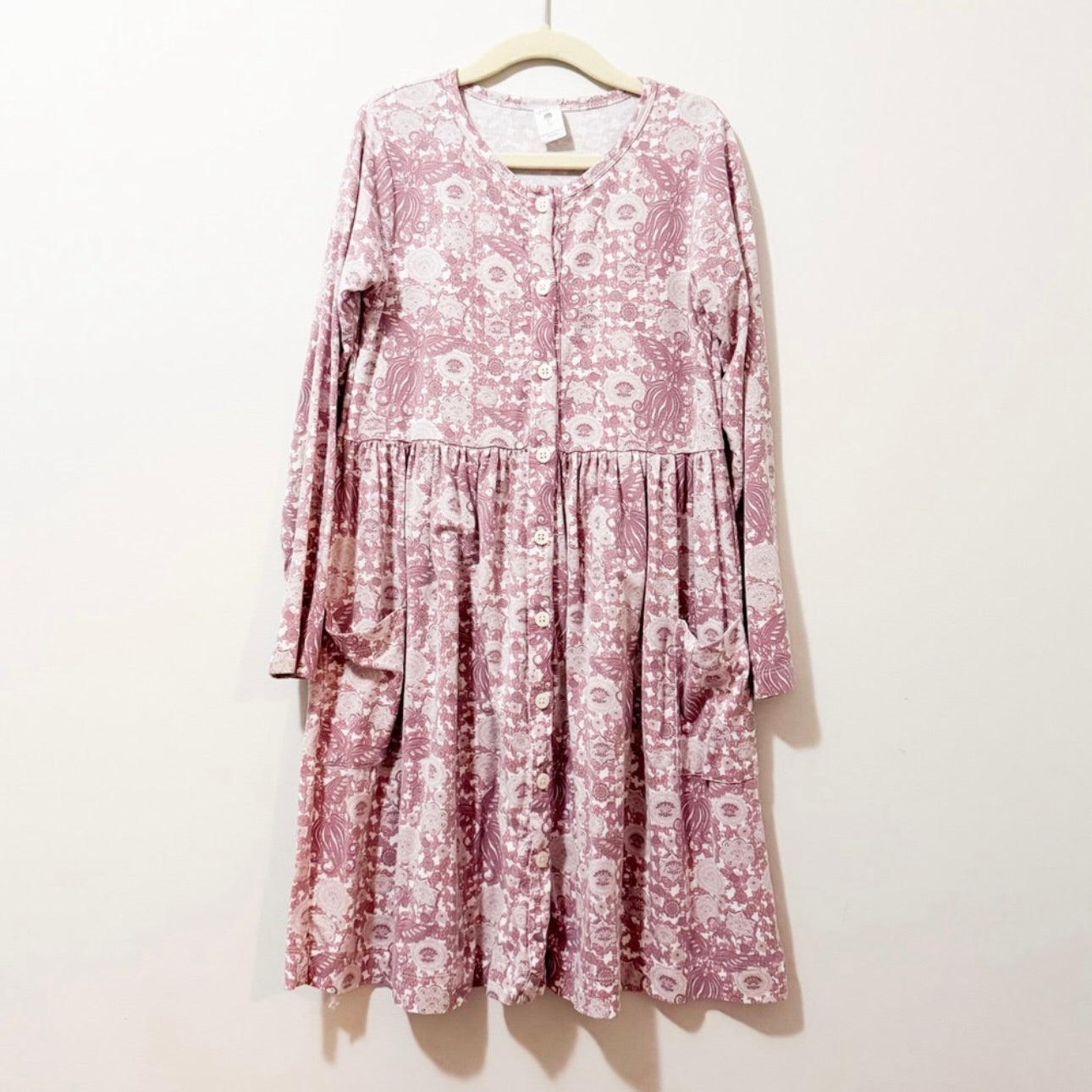 Kids Posh Peanut Mauve Pink Floral Long Sleeve Dress Size 7