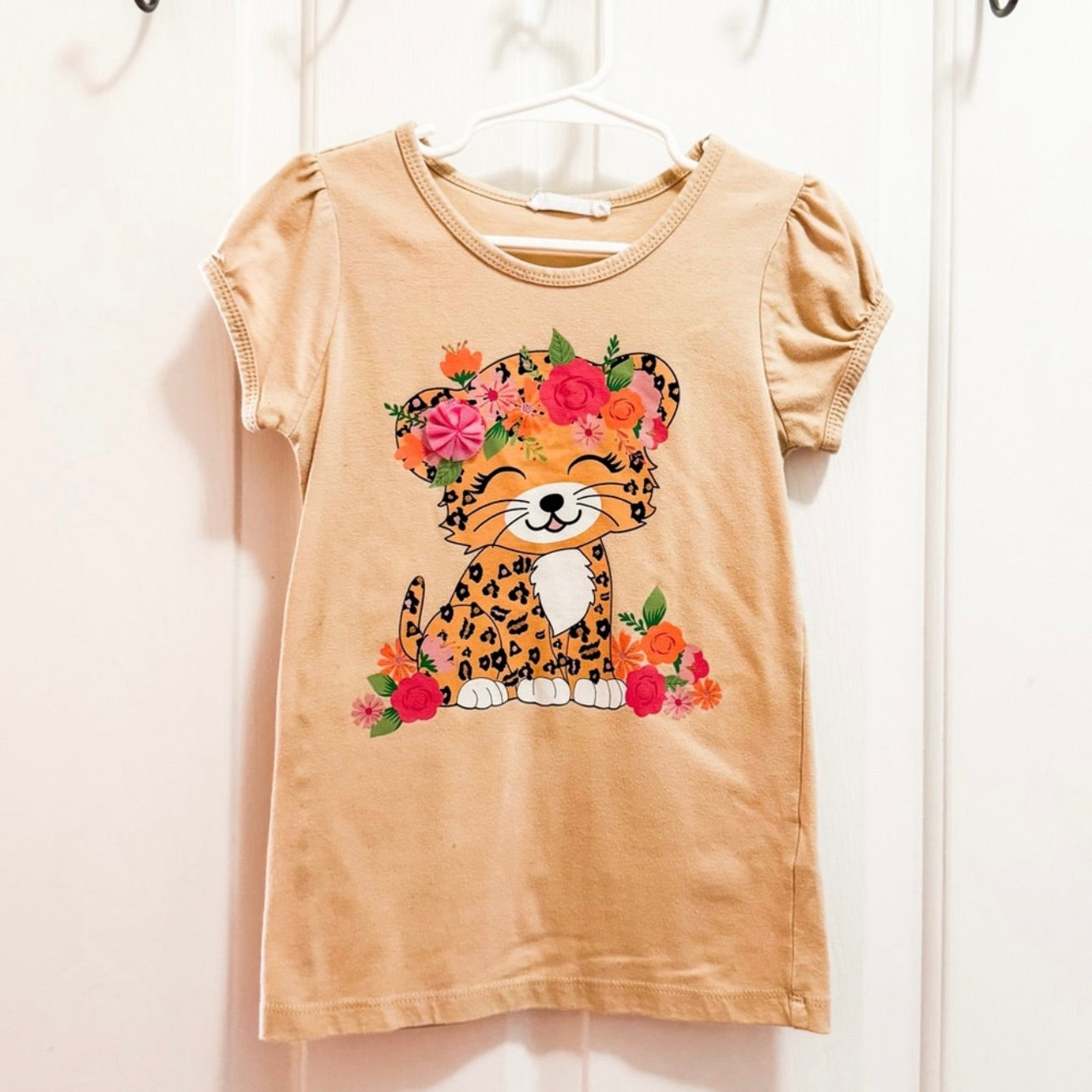 Kids Tan Leopard Tee Size 6