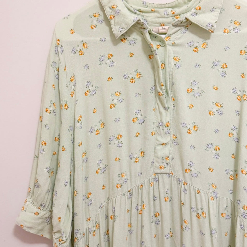 Women’s Long Green Floral Button Dress Size XXL