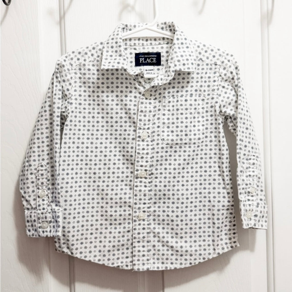Kids White & Black Button Down Shirt Size 18-24M