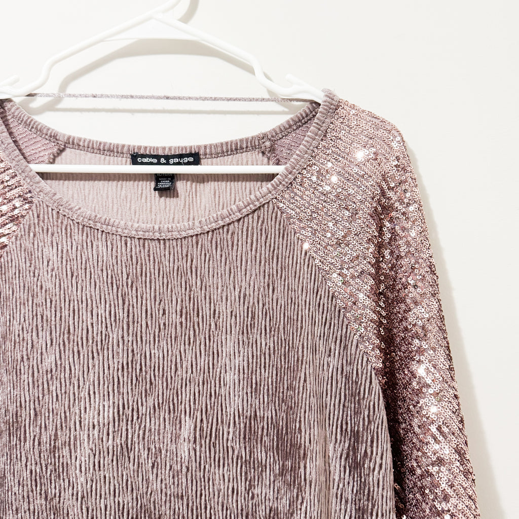 Women’s Brown Sequin Sleeve Top Size XL