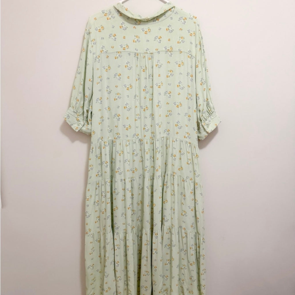 Women’s Long Green Floral Button Dress Size XXL
