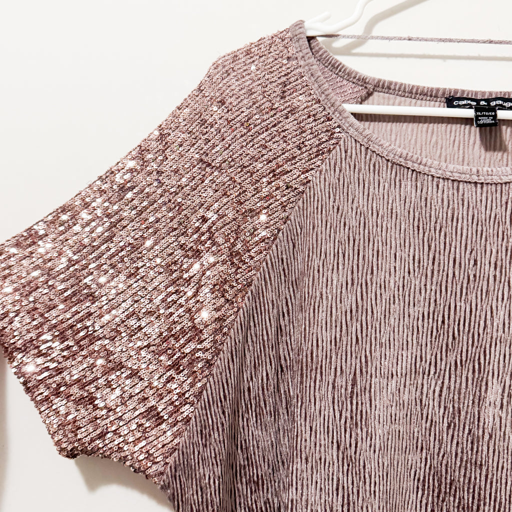 Women’s Brown Sequin Sleeve Top Size XL