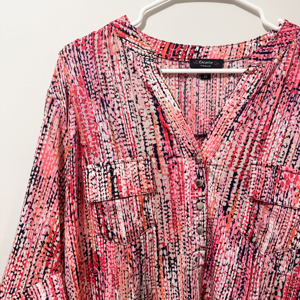 Women’s Hot Pink & Black Patterned Blouse Size 2X