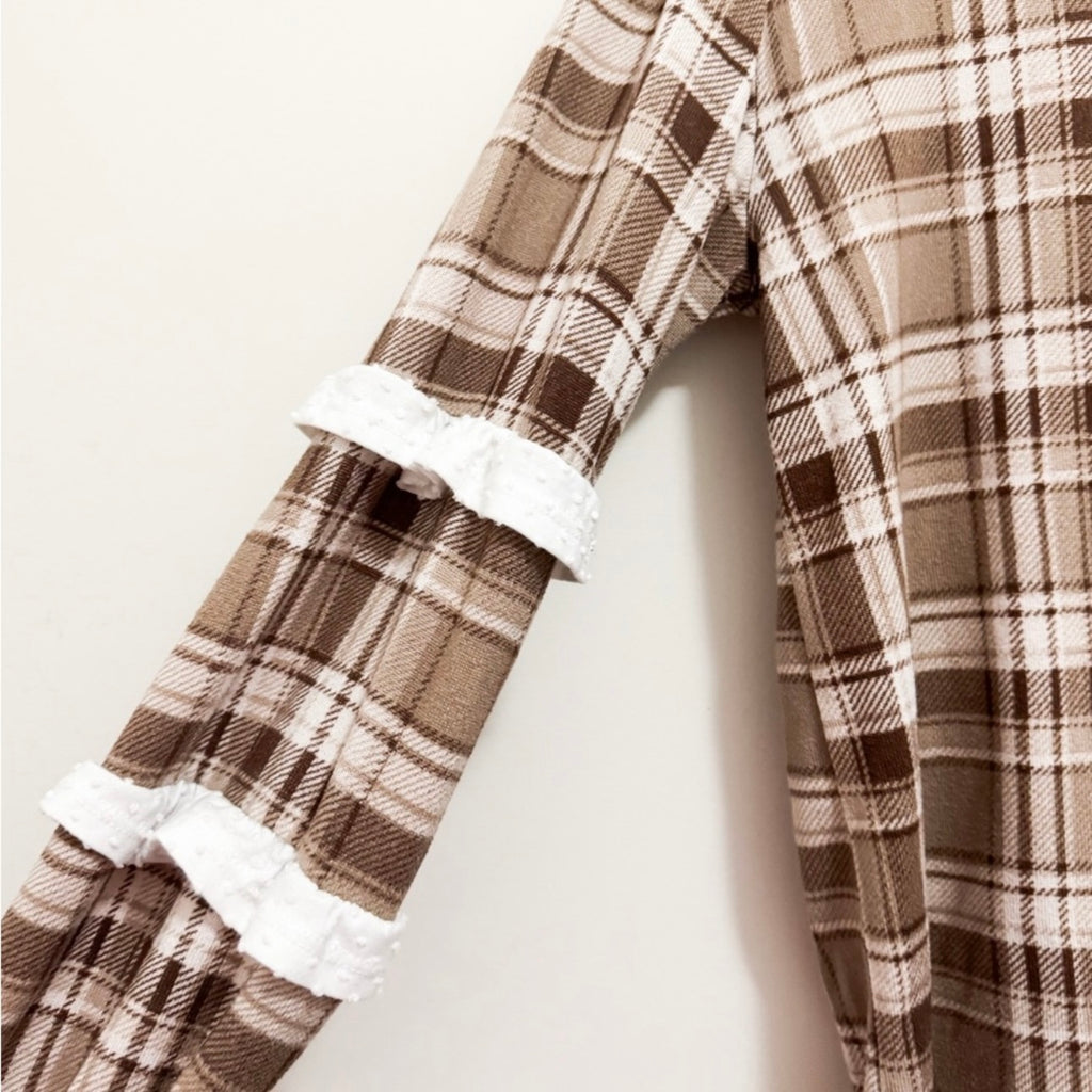 Women’s Brown Plaid Cozy Long Sleeve Top Size Small