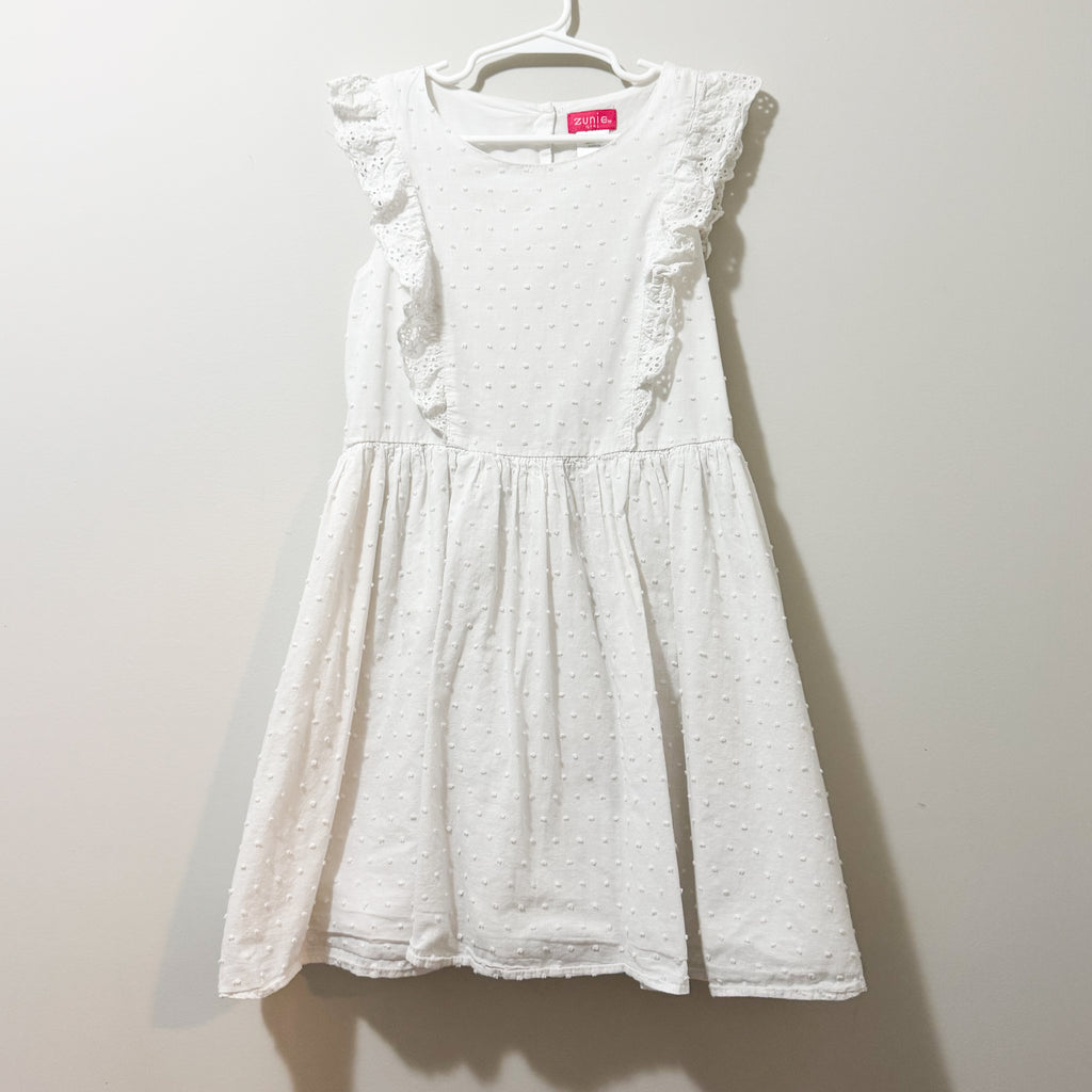 Kids White Polka Dot Ruffle Dress Size 7/8