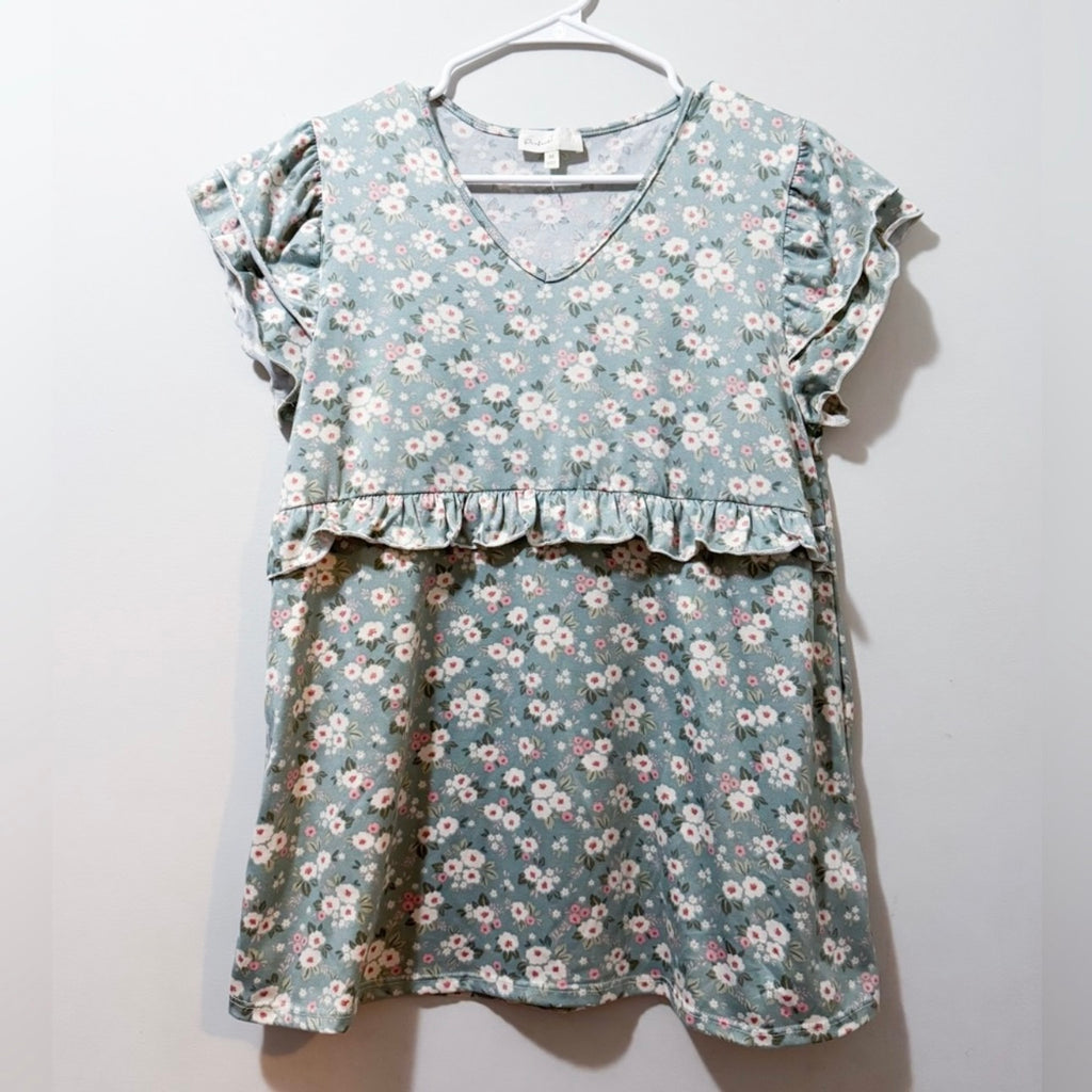 Women’s Mint Floral Ruffle Top Size Medium
