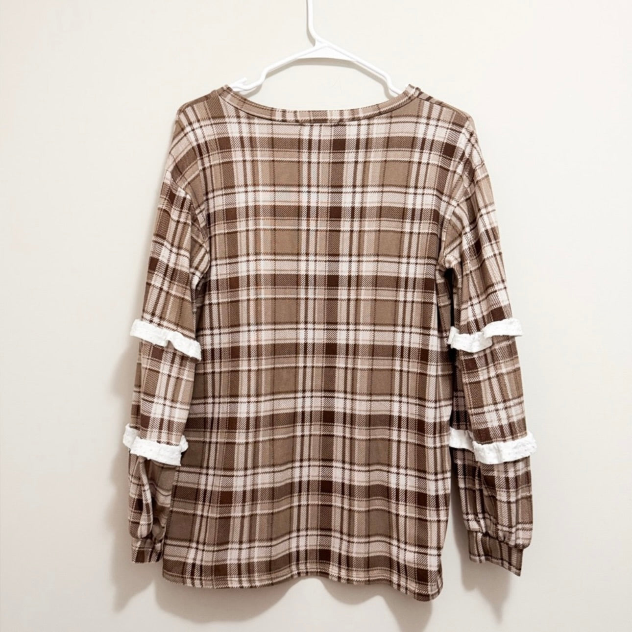 Women’s Brown Plaid Cozy Long Sleeve Top Size Small