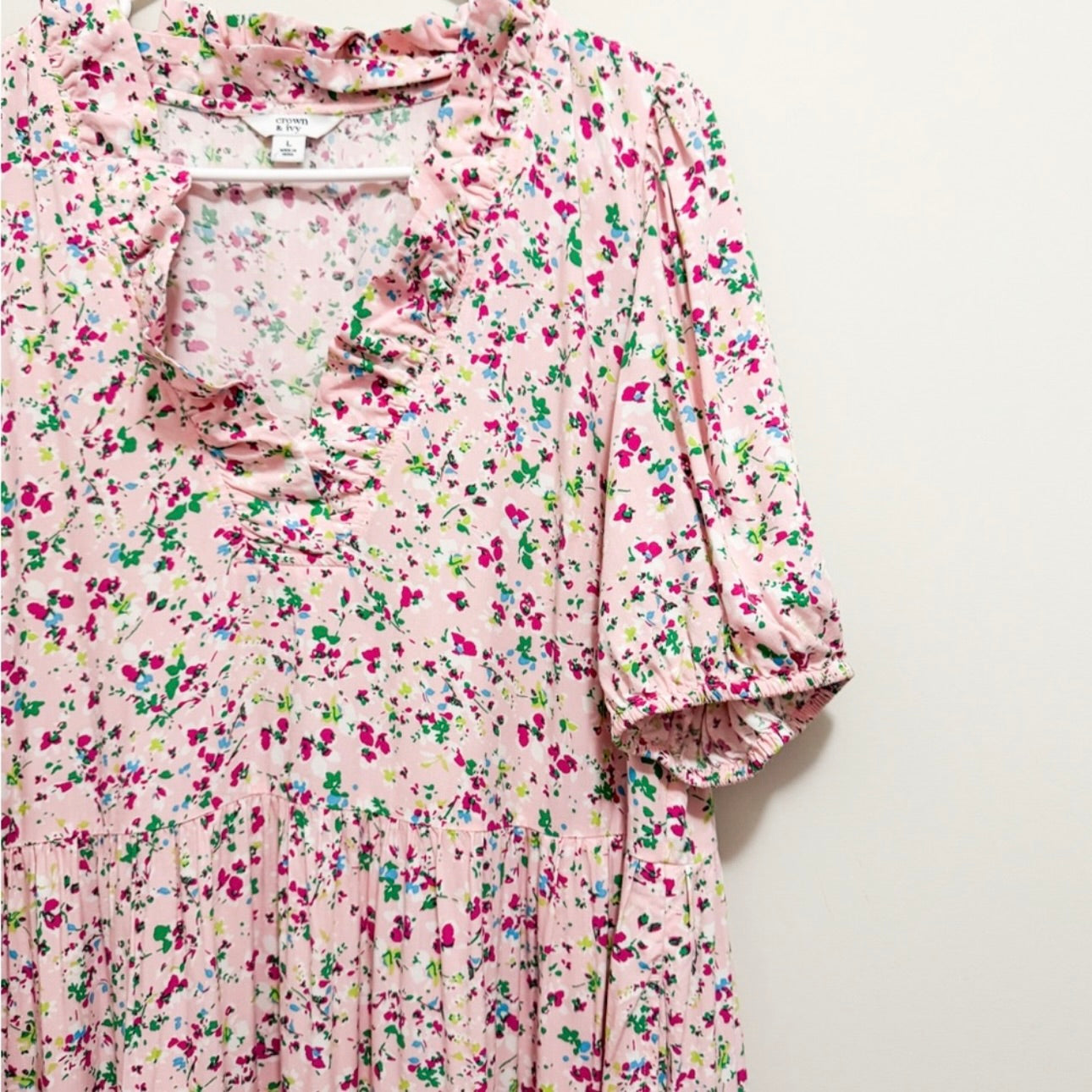 Women’s Long Pink Multicolor Floral Dress Size Large