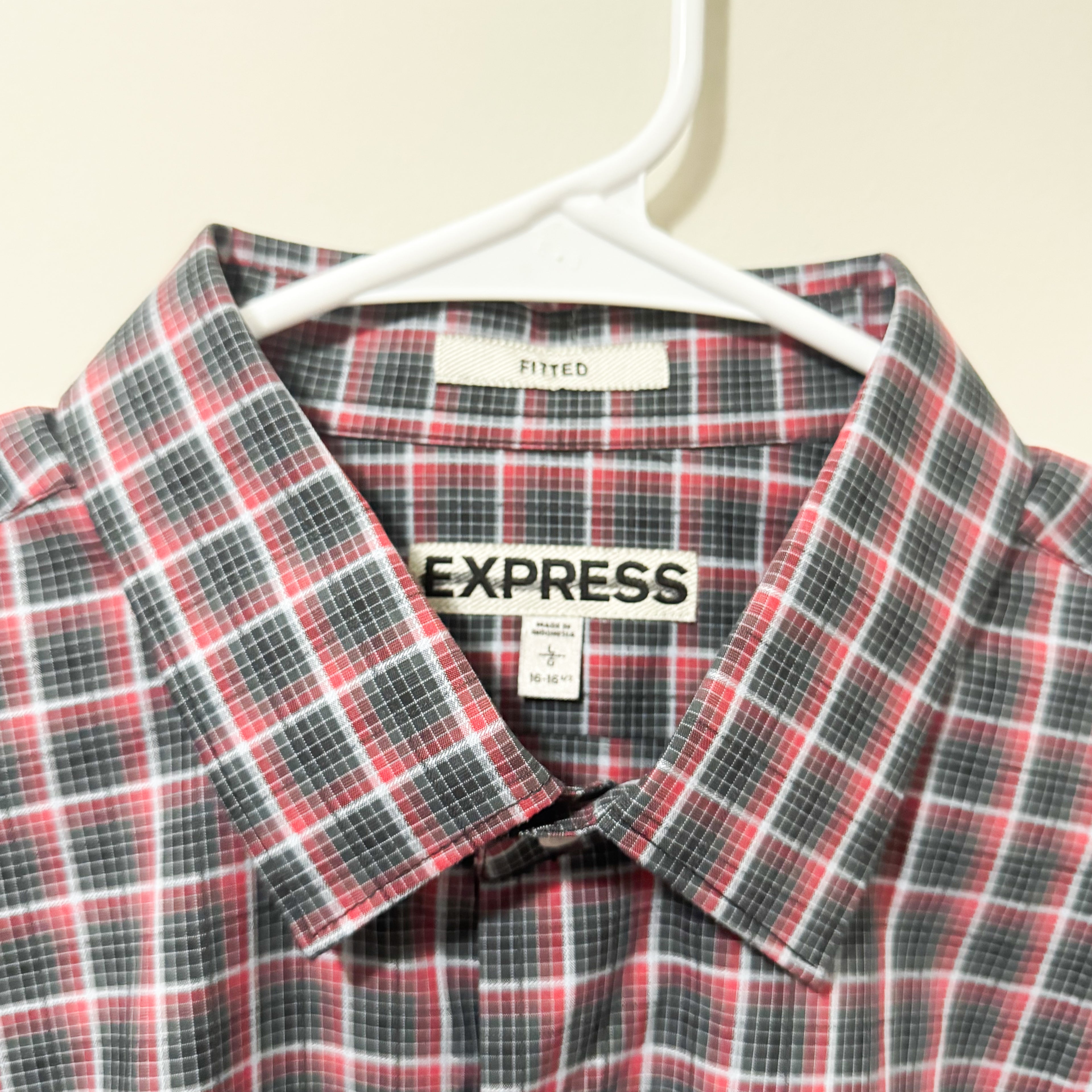 Men’s Express Red & Black Plaid Button Top Size Large