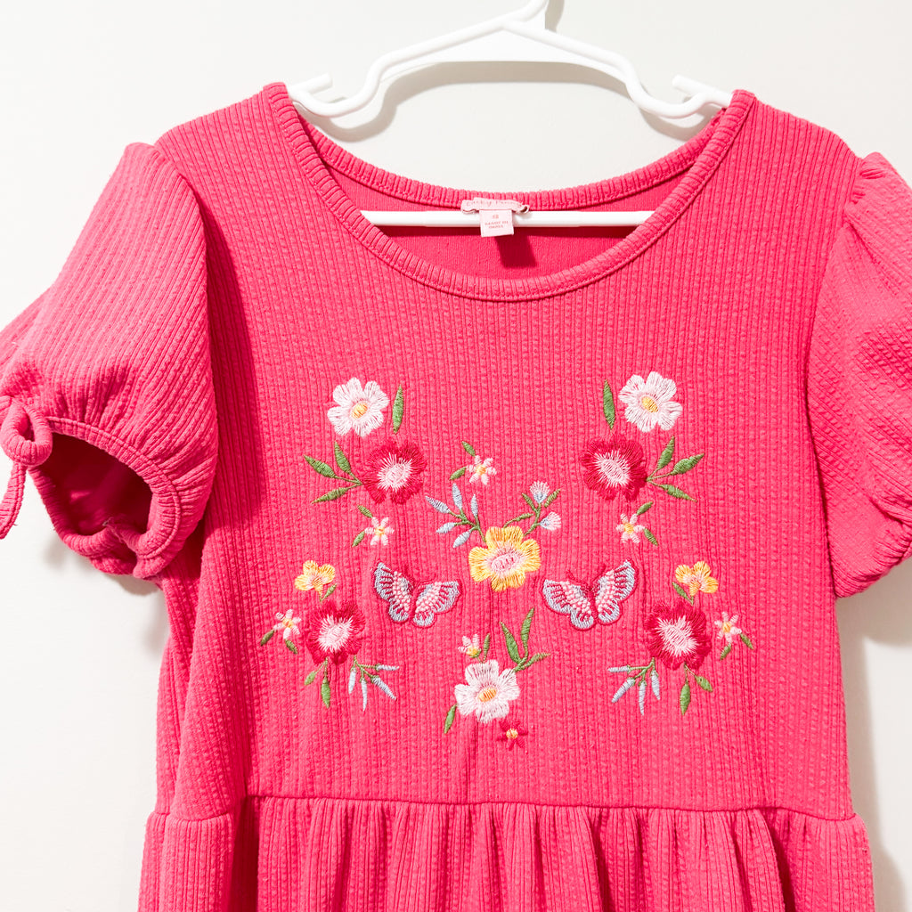Kids Hot Pink Ribbed Floral Dress Size 8