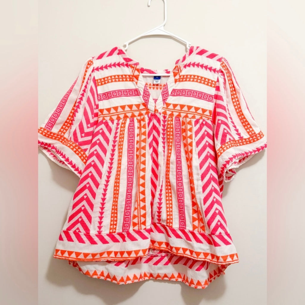 Women’s Pink & Orange Old Navy Patterned Blouse Size XL