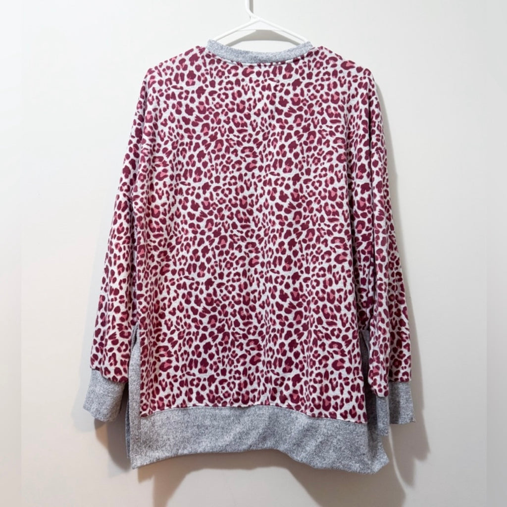 Women’s Simply Southern Burgundy Leopard Print Long Sleeve Top Size Medium